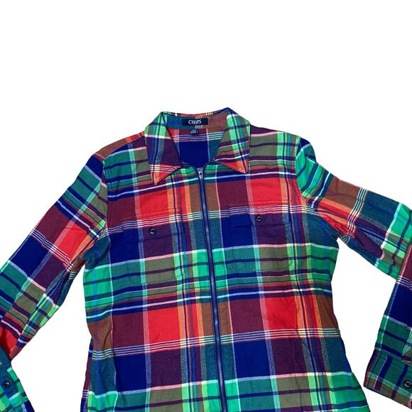 Chaps Women’s Multicolor Plaid Zip Up Long Sleeve Shirt Jacket Size Medium - Picture 4 of 8